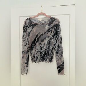 Chic Marble Print Blouse - Black and Gray
